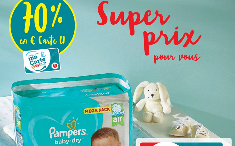 Bon plan: Bon plan Pampers: 70% en € carte U sur les couches Pampers Baby Dry